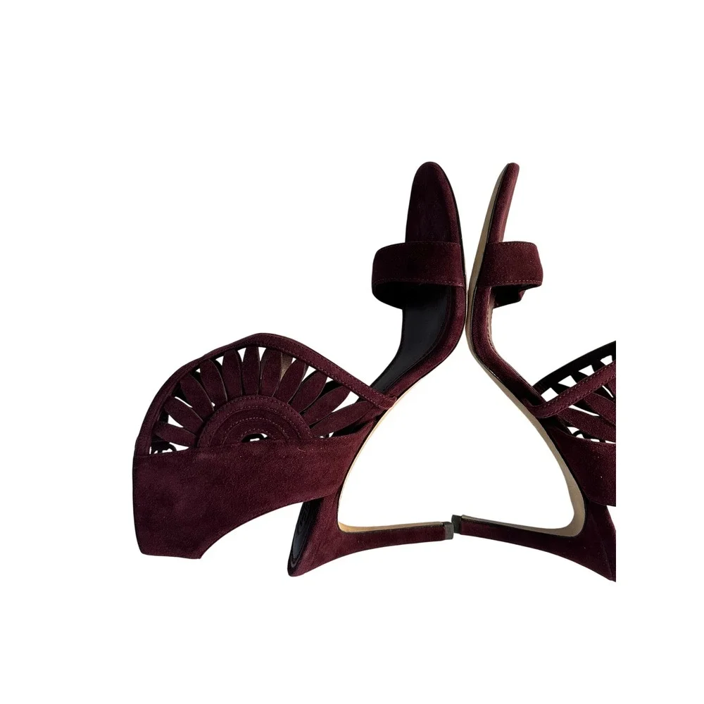Tory Burch Leyla Suede Lace Up Heel‎ Sandals Size 8.5 Merlot Purple Boho Chic